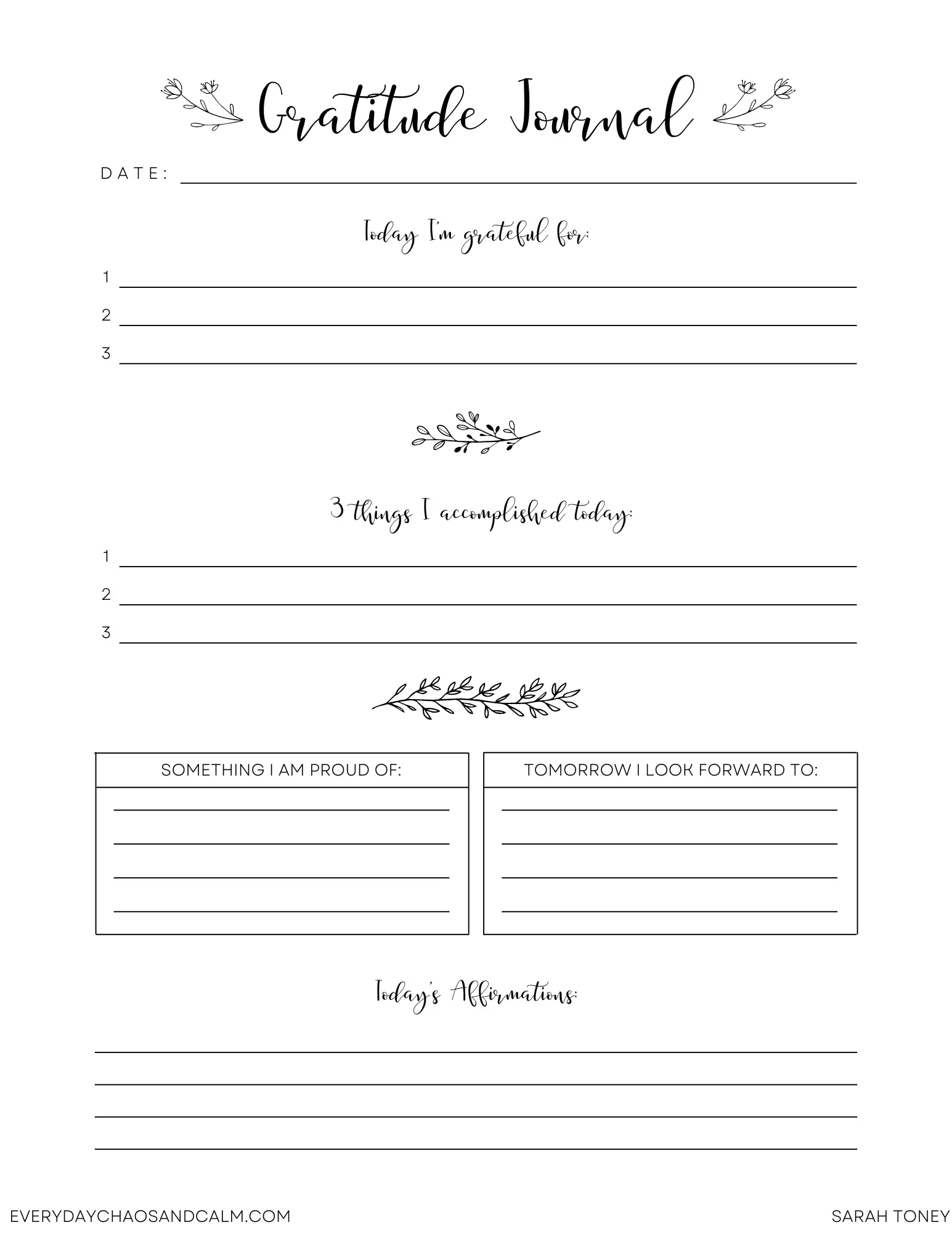 Gratitude Journal for Women Printable Pages Instant Download Self