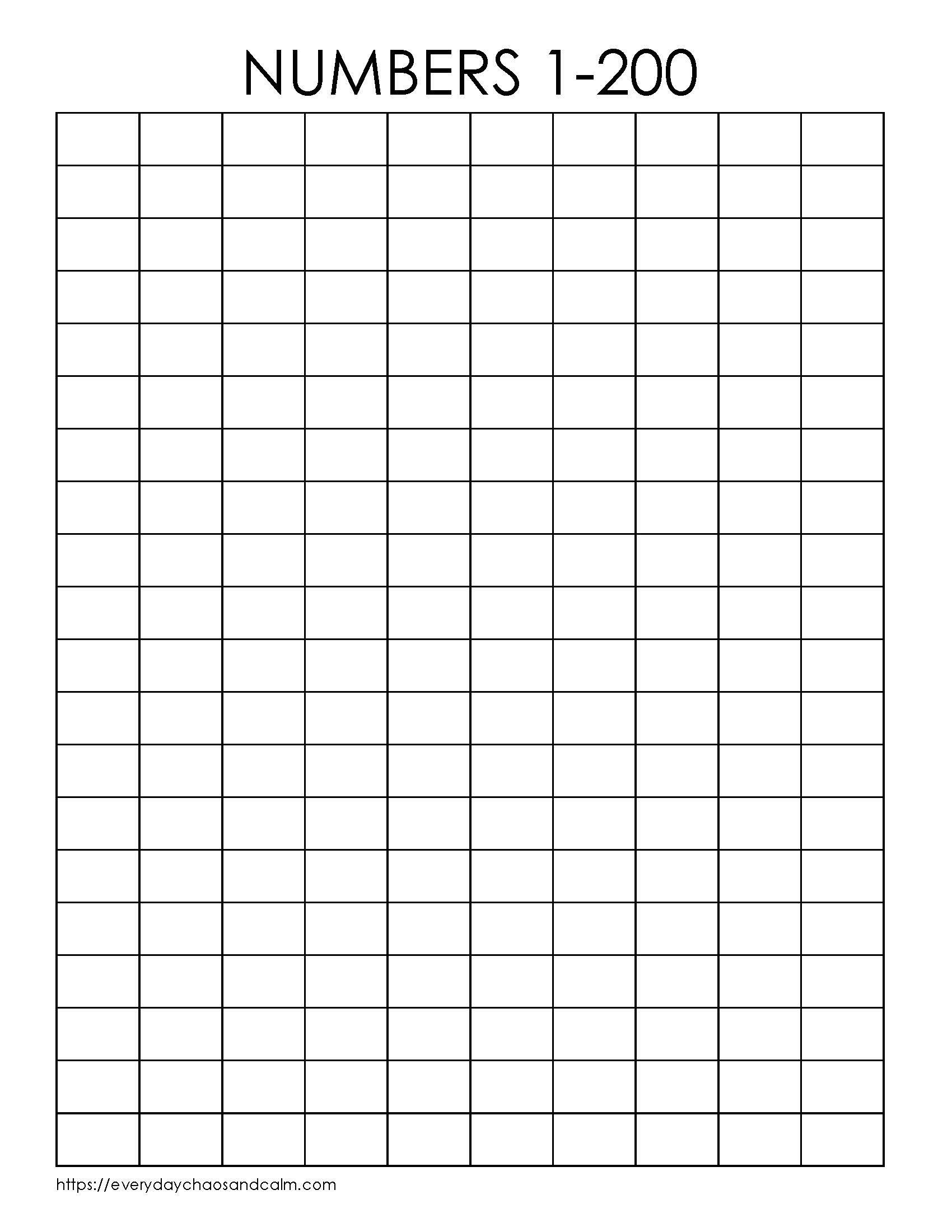 Printable 101 To 200 Chart