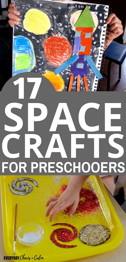 Preschool Crafts: Do your kids love to play and learn about space? Have fun exploring the solar system with these 17 fun space crafts and activities for preschoolers!