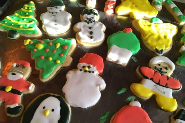 christmas cookies decorated with royal icing