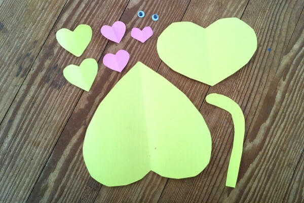 hearts and pieces used to make a heart shaped cat valentine