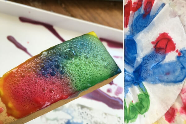 baking soda and vinegar paints on wood and coffee filter