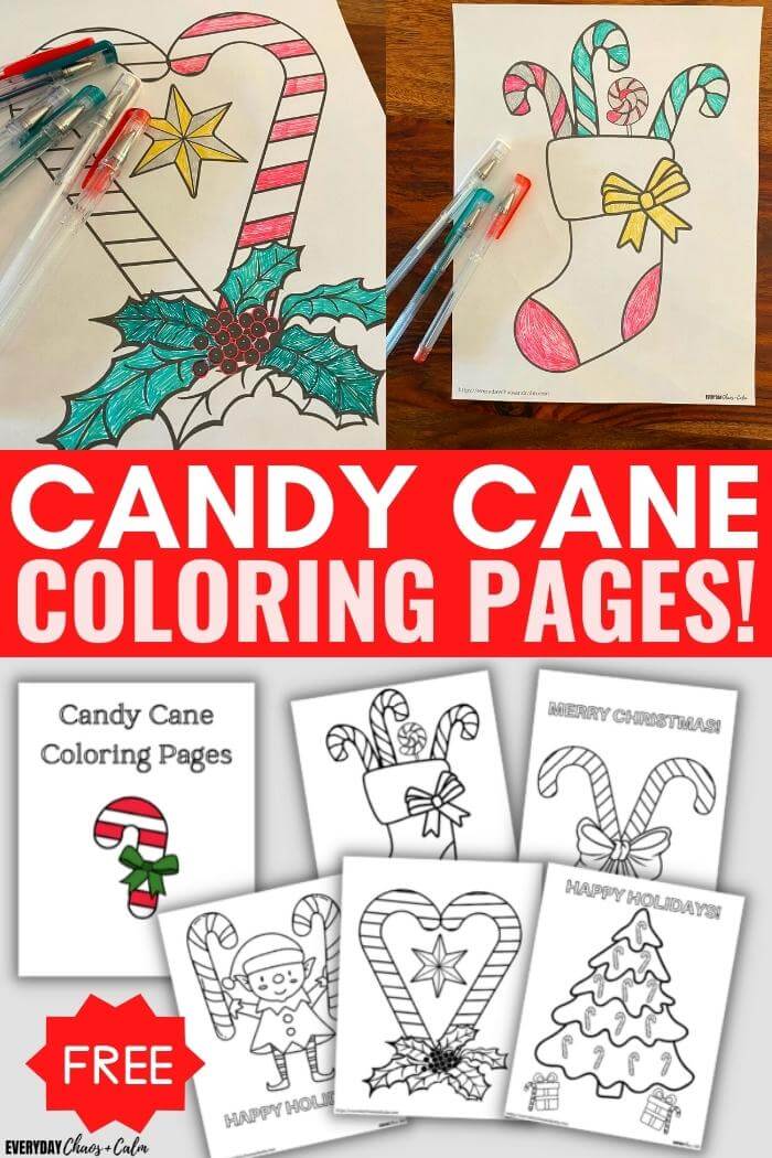 candy cane coloring page with example page and colored pages