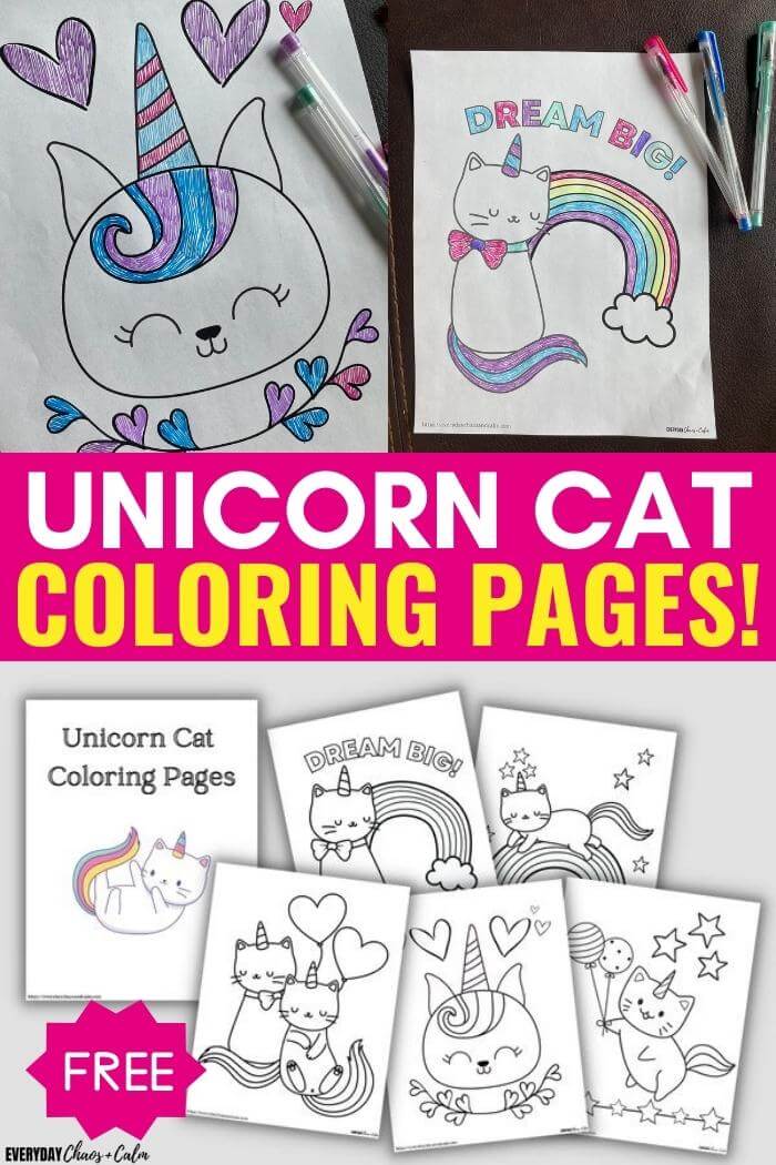 unicorn cat coloring pages with examples and preview