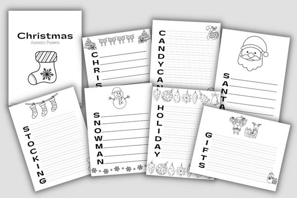 preview of christmas acrostic poems in black and white