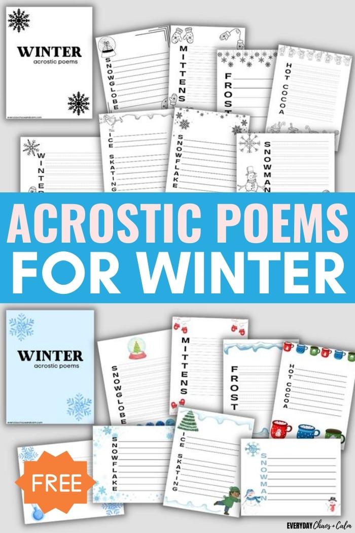 acrostic poems for winter with example pages in color and black and white