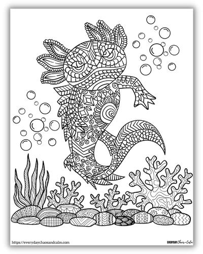 intricate mandala inspired axolotl coloring page