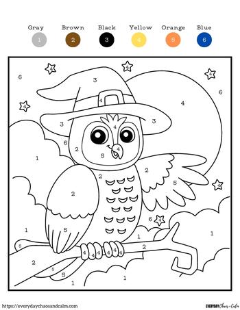 owl halloween color by number