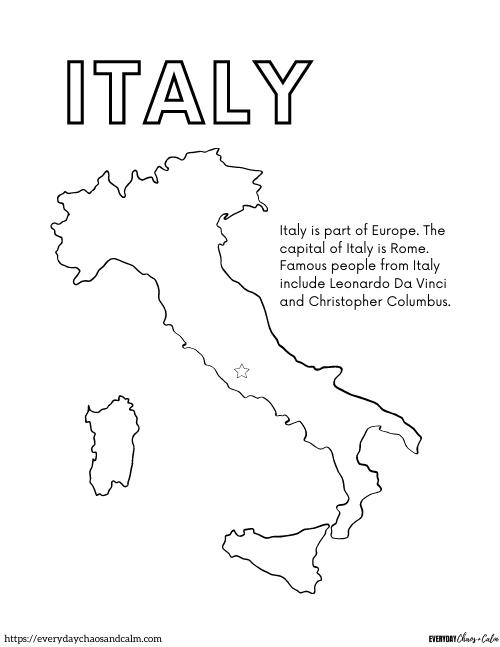 blackline outline map of the shape of italy
