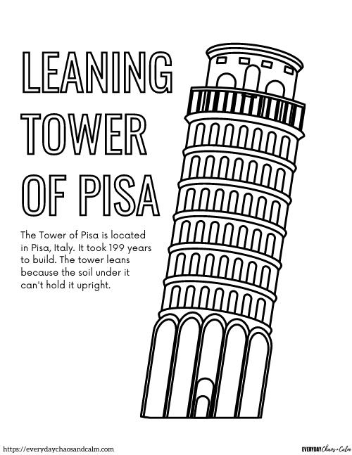 blackline outline of the leaning tower of pisa