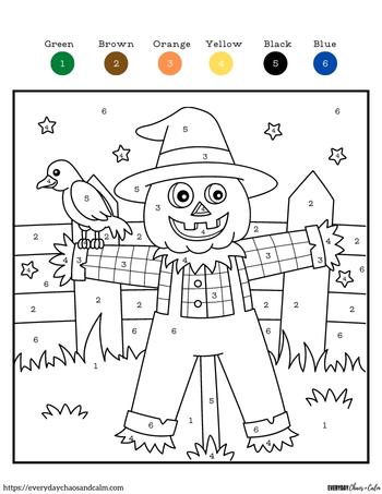 scarecrow with pumpkin head color by number
