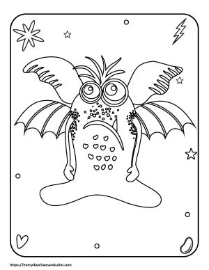 Monster coloring page with wings
