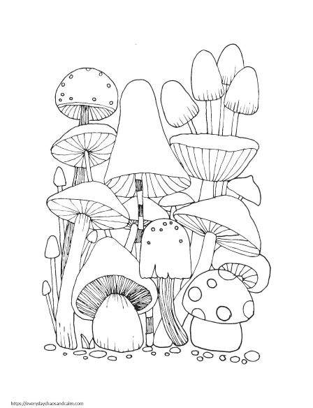 Mushroom Coloring Page Printable Adult Coloring Page Instant Download PDF Crystals Fantasy 