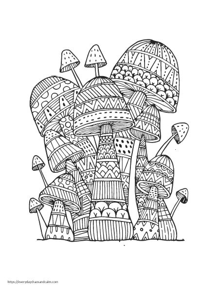 intricate mushroom color page for adults