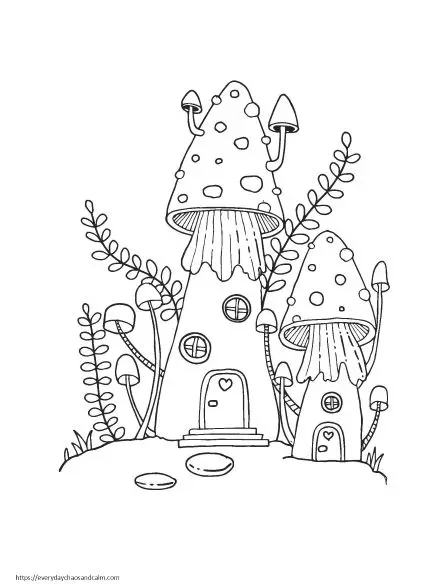 Whimsical Mushroom House Coloring Book: Adult Coloring Book of Whimsical  Mushroom House Coloring Pages