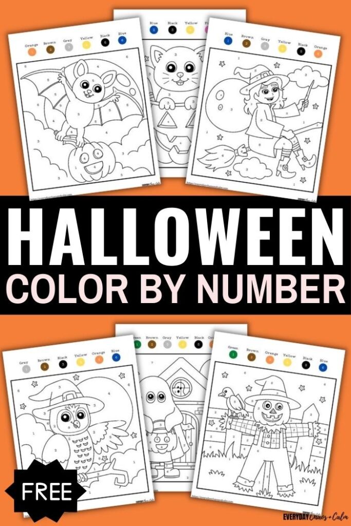 halloween color by number with example pages