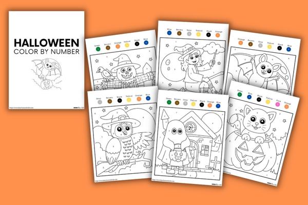 halloween color by number example pages