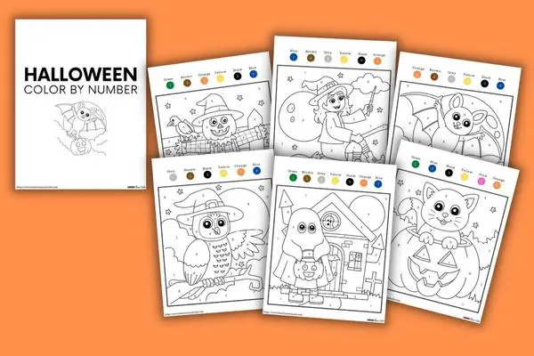 Premium Vector  Halloween color by number coloring page for kids and adults