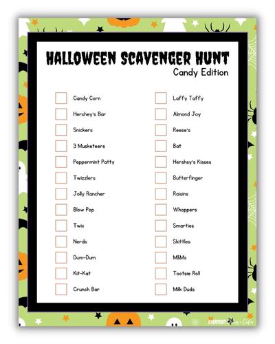 halloween hunt list candy edition