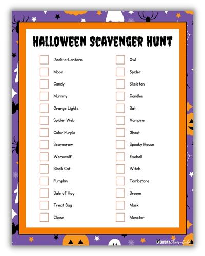 halloween scavenger hunt word list