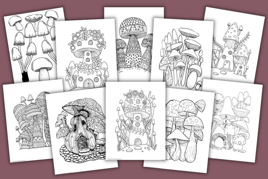 14 Fun Mushroom Coloring Pages for Kids & Adults