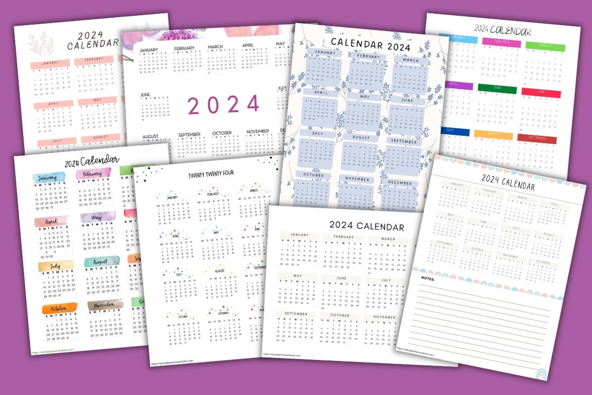 printable2024 yearly calendars example pages 