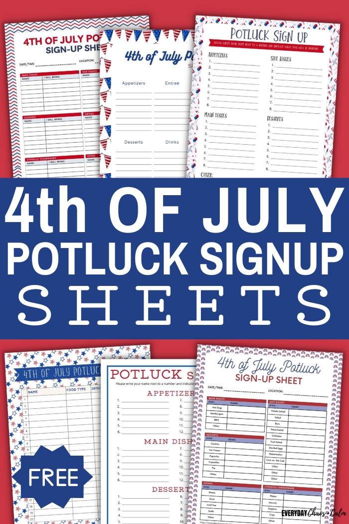4th of july potluck sign up sheets