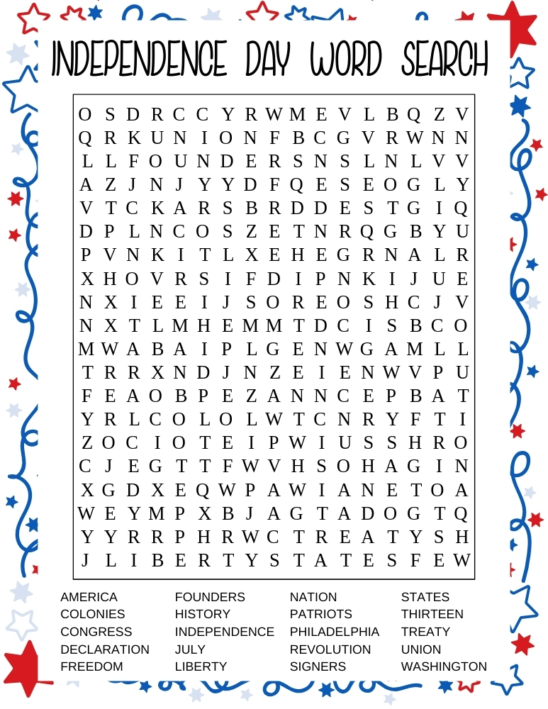 Free Printable 4th Of July Word Searches