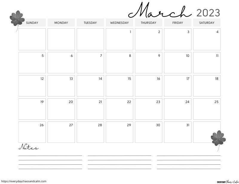 printable march 2023 calendar- sunday start
