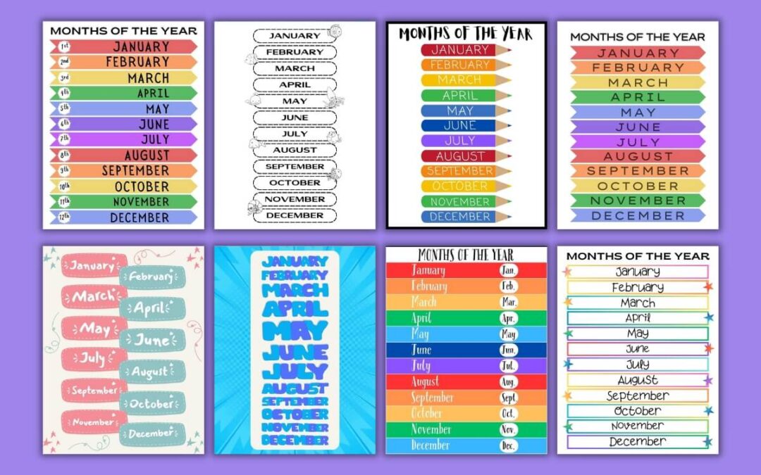 Free Printable Months of the Year Charts