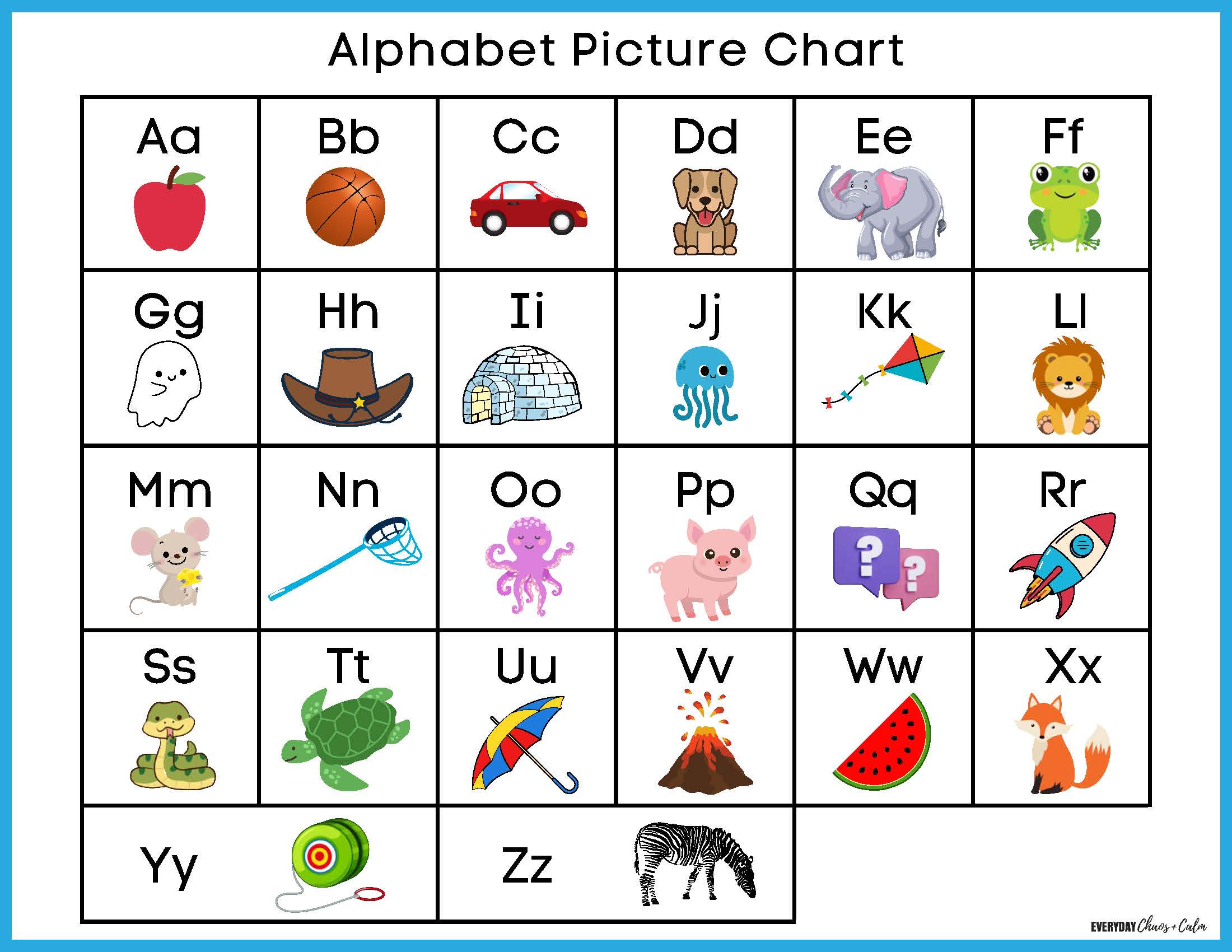 color alphabet chart printable