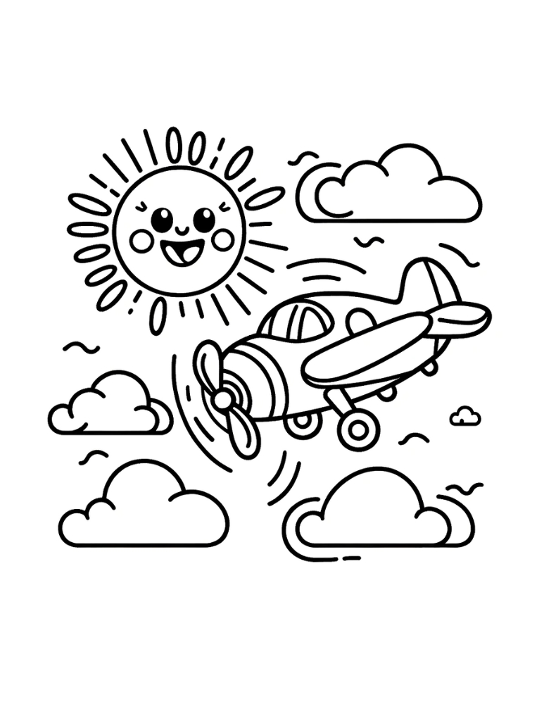 airplane coloring page, PDF, instant download, kids