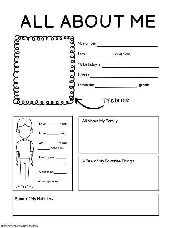 Free Printable All About Me Worksheets For Kids