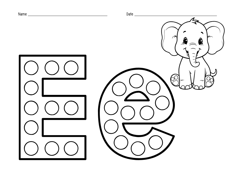 alphabet dot marker printables letter E, education, preschool, PDF