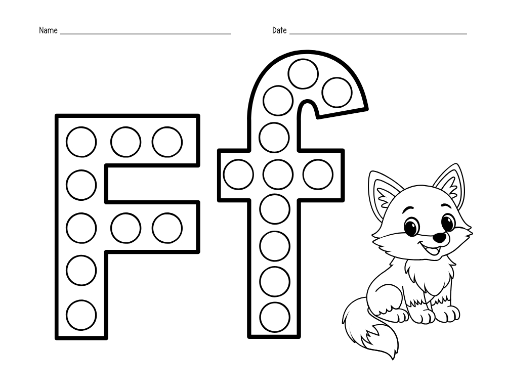alphabet dot marker printables letter F, education, preschool, PDF