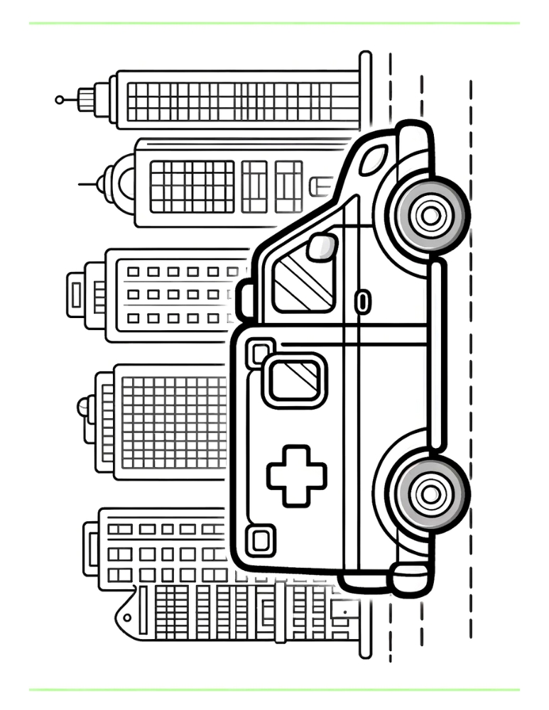 ambulance coloring page, PDF, instant download, kids