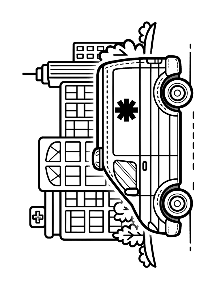 ambulance coloring page, PDF, instant download, kids