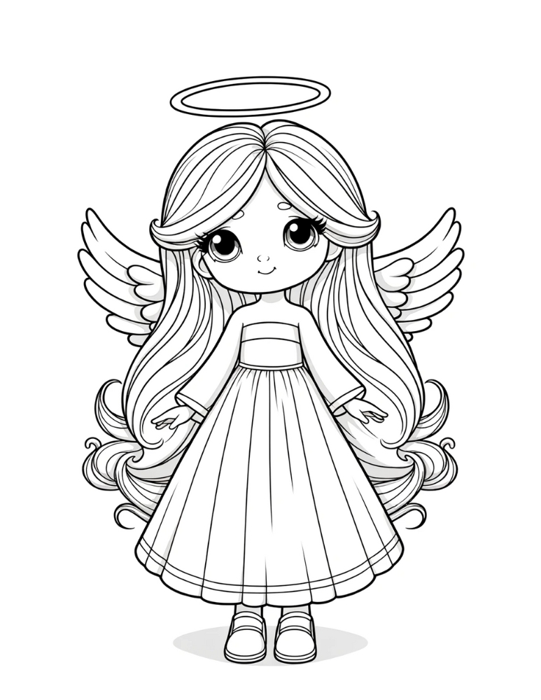 Cute Angel Coloring Page Free printable angel coloring pages,PDF, kids, instant download.