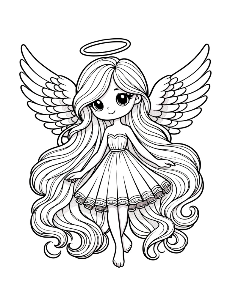 Cartoon Angel Girl Coloring Page Free printable angel coloring pages,PDF, kids, instant download.