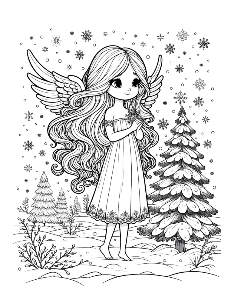 Winter Angel Coloring Page Free printable angel coloring pages,PDF, kids, instant download.