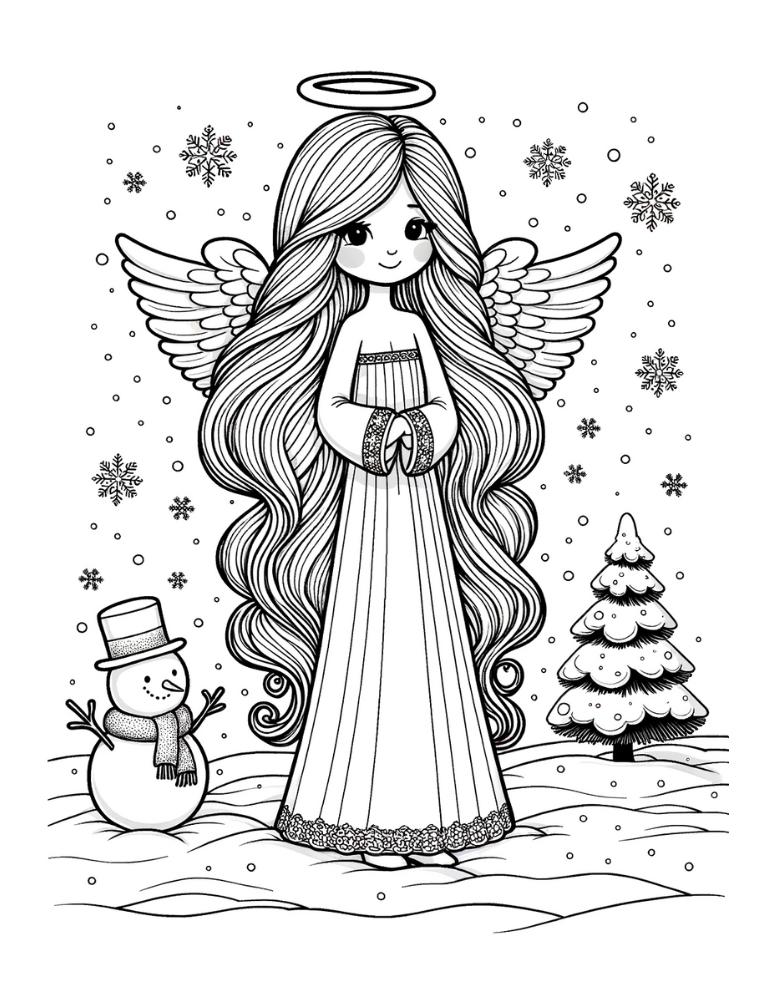 Christmas Angel Coloring Page Free printable angel coloring pages,PDF, kids, instant download.