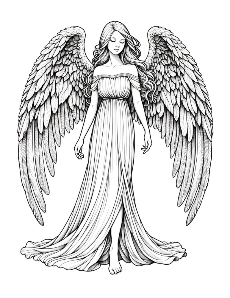 Realistic Angel Coloring Page Free printable angel coloring pages,PDF, kids, instant download.