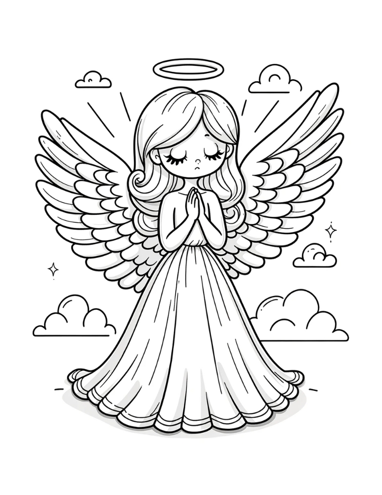 Praying Angel Coloring Page Free printable angel coloring pages,PDF, kids, instant download.