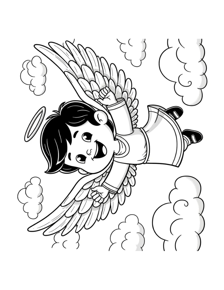 Flying Boy Angel Coloring Page Free printable angel coloring pages,PDF, kids, instant download.