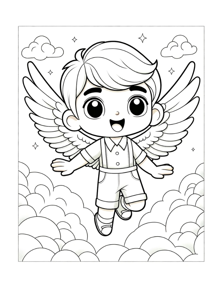 Boy Angel Coloring Page Free printable angel coloring pages,PDF, kids, instant download.