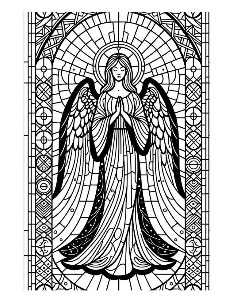 Stained Glass Angel Coloring Page Free printable angel coloring pages,PDF, kids, instant download.