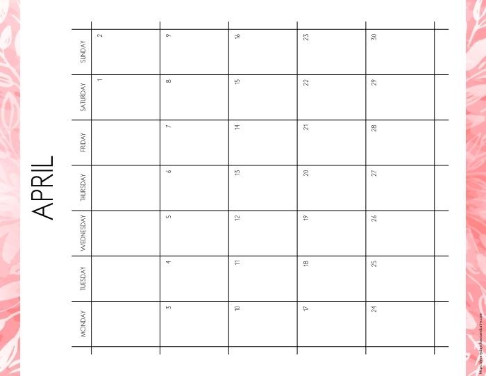 vertical printable April 2023 calendar- monday start