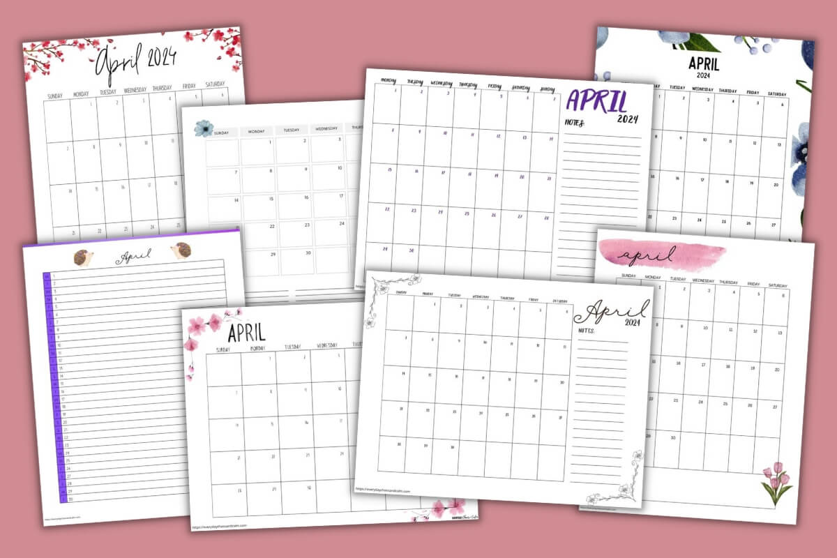 printable april 2024 calendars example pages