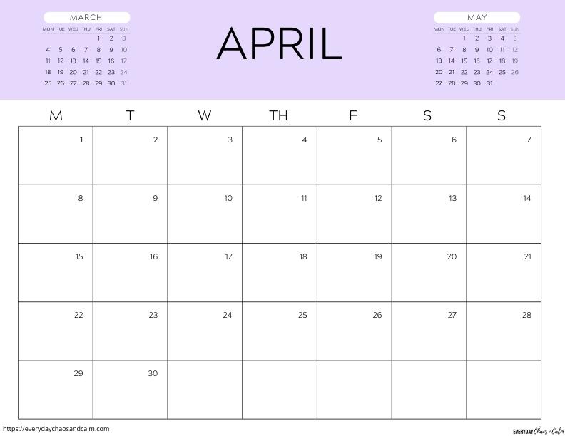 printable April 2024 calendar- monday start