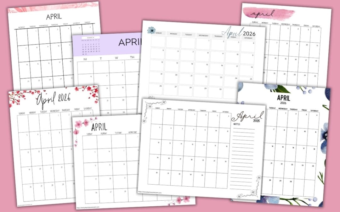 Printable April 2026 Calendars